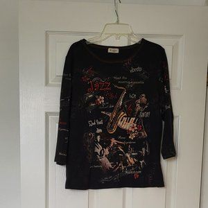 Cotton Jazz Shirt - by Cactus, Size Large, Black and Red with sequins